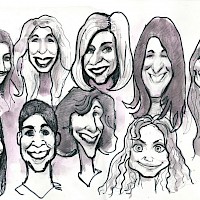 Gruppenkarikatur mit Frauen
