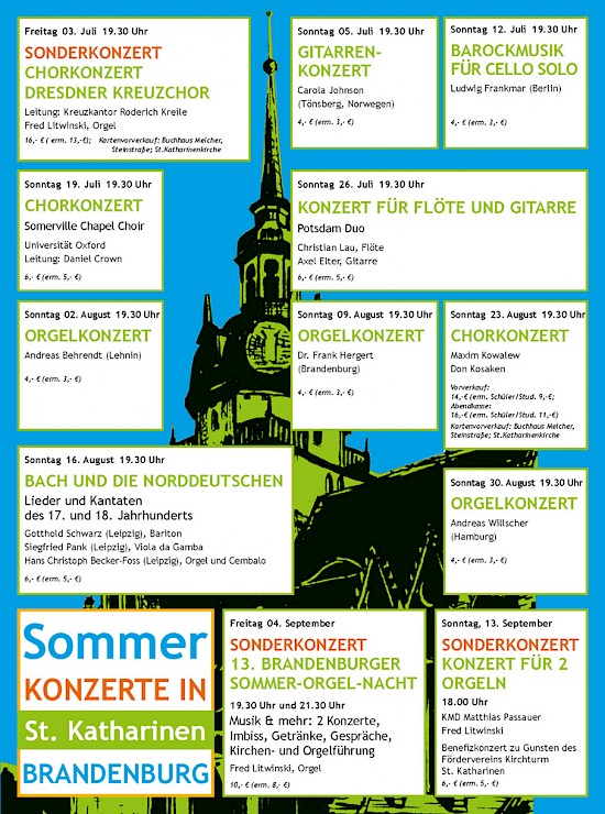 Plakat zu Sommerkonzerten in der St. Katharinenkirche in Brandenburg an der Havel