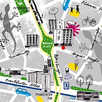 Illustrierter Stadtplan: Rund um den Bersarinplatz