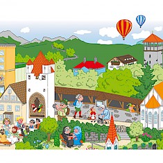 Wimmelbild der Stadt Kaufbeuren, Detailansicht als Postkarte